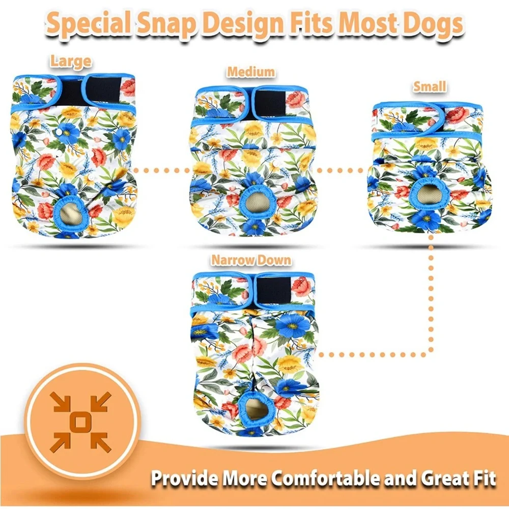 NWT, 3 Female Dog Washable Diapers in Floral Tropical prints, Medium